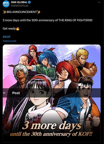 Screenshot 2024-08-22 at 09-34-40 SNK GLOBAL en X ✨BIG ANNOUNCEMENT✨ 3 more days until the 30th anniversary of THE KING OF FIGHTERS!! Get ready🔥 #KOF https __t.co_m3JVqE8chp _ X